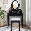 imageGiantex Makeup Vanity Table with 10 LED Lights Adjustable Brightness 4 Drawers Rotatable Mirror Cushioned Stool Vanity Desk Dressing Table Bedroom Furniture BlackBlack