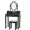 imageGiantex Makeup Vanity Table with 10 LED Lights Adjustable Brightness 4 Drawers Rotatable Mirror Cushioned Stool Vanity Desk Dressing Table Bedroom Furniture BlackBlack