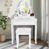 imageGiantex Makeup Vanity Table with 10 LED Lights Adjustable Brightness 4 Drawers Rotatable Mirror Cushioned Stool Vanity Desk Dressing Table Bedroom Furniture BlackWhite