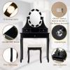 imageGiantex Makeup Vanity Table with 10 LED Lights Adjustable Brightness 4 Drawers Rotatable Mirror Cushioned Stool Vanity Desk Dressing Table Bedroom Furniture BlackBlack