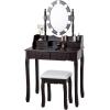imageGiantex Makeup Vanity Table with 10 LED Lights Adjustable Brightness 4 Drawers Rotatable Mirror Cushioned Stool Vanity Desk Dressing Table Bedroom Furniture BlackEspresso