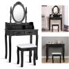 imageGiantex Makeup Vanity Table with 10 LED Lights Adjustable Brightness 4 Drawers Rotatable Mirror Cushioned Stool Vanity Desk Dressing Table Bedroom Furniture BlackBlack