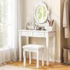 imageGiantex Makeup Vanity Table with 10 LED Lights Adjustable Brightness 4 Drawers Rotatable Mirror Cushioned Stool Vanity Desk Dressing Table Bedroom Furniture BlackWhite