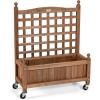 imageGiantex Mobile Plant Raised Bed Wood Planter with Lattice Trellis and Wheels Flower Box for Plant Climbing Vertical Garden for Balcony Patio Yard 25quotx11quotx 50quot1