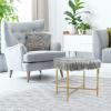 imageGiantex Ottoman Footrest WPaddedLuxurious Faux Fur Covered Seat and Gold Metal Base for Living Room Bedroom Square Ottoman Gray