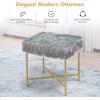 imageGiantex Ottoman Footrest WPaddedLuxurious Faux Fur Covered Seat and Gold Metal Base for Living Room Bedroom Square Ottoman Gray