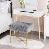 imageGiantex Ottoman Footrest WPaddedLuxurious Faux Fur Covered Seat and Gold Metal Base for Living Room Bedroom Square Ottoman Gray