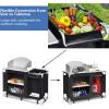 imageGiantex Outdoor Camping Kitchen Table Portable Camping Grill Table with Windscreen and Remove Sink Outdoor Camping Cook Station for BBQ Party Picnics Backyard ActivitiesBlack
