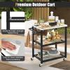 imageGiantex Outdoor Grill Cart  Movable Pizza Oven Stand with Stainless Steel Top 2 Storage Shelves 9 Hooks Food Prep Cooking Table with Lockable Wheels Dinning Serving Cart for Kitchen BBQ Party24 x 16 3Tier