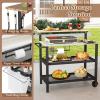 imageGiantex Outdoor Grill Cart  Movable Pizza Oven Stand with Stainless Steel Top 2 Storage Shelves 9 Hooks Food Prep Cooking Table with Lockable Wheels Dinning Serving Cart for Kitchen BBQ Party41 x 20 4Tier