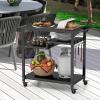 imageGiantex Outdoor Grill Cart  Pizza Oven Stand Table with Lockable Wheels ThreeShelf Outdoor Cooking Prep Table with Garbage Bag Holder Removable Hooks Movable Dining Cart for Kitchen BBQ PartyThreeShelf
