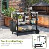 imageGiantex Outdoor Grill Cart with Wheels Food Prep Table with 3 Storage Shelves Detachable Spice Rack Garbage Bag Holder 4 Hooks Movable Dining Cart Worktable Trolley for Outside Kitchen BBQ