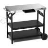 imageGiantex Outdoor Grill Cart with Wheels Food Prep Table with 3 Storage Shelves Detachable Spice Rack Garbage Bag Holder 4 Hooks Movable Dining Cart Worktable Trolley for Outside Kitchen BBQ