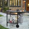 imageGiantex Outdoor Pizza Oven Stand Grill Cart with Wheels Foldable Side Table Gas Tank Hook 4 Removable Hooks DoubleShelf Movable Dining Cart Food Prep Worktable Trolley for Outside Kitchen BBQ