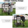 imageGiantex Outdoor Pizza Oven Stand Grill Cart with Wheels Foldable Side Table Gas Tank Hook 4 Removable Hooks DoubleShelf Movable Dining Cart Food Prep Worktable Trolley for Outside Kitchen BBQ