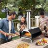 imageGiantex Outdoor Pizza Oven Wood Pellet Fired Grill With 12 Stone Peel Foldable Legs Portable Stainless Steel Maker for Camping Backyard Cooking Black ampamp SilverBlack  Silver