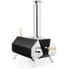 imageGiantex Outdoor Pizza Oven Wood Pellet Fired Grill With 12 Stone Peel Foldable Legs Portable Stainless Steel Maker for Camping Backyard Cooking Black ampamp SilverBlack  Silver