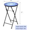 imageGiantex Outdoor Side Table Folding Mosaic Patio Table 14 Round Metal End Table wCeramic Tile Top Small Patio Table Accent Coffee Table for Porch Garden Balcony Plant Stand Indoor OutdoorNavy
