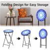 imageGiantex Outdoor Side Table Folding Mosaic Patio Table 14 Round Metal End Table wCeramic Tile Top Small Patio Table Accent Coffee Table for Porch Garden Balcony Plant Stand Indoor OutdoorNavy