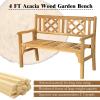 imageGiantex Outdoor Wooden Garden Bench  2Person Acacia Wood Loveseat with Armrests Backrest 800lbs Capacity Patio Park Bench for Backyard Front Porch Bench NonFoldableFoldable