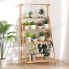 imageGiantex Plant Stand Indoor Outdoor  Bamboo 3Tier Hanging Tall Ladder Flower Pot Display Organizer Rack wHeight Adjustable Rod Folding Plant Shelf Holder for Living Room Corner Patio Garden Balcony