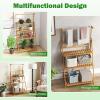 imageGiantex Plant Stand Indoor Outdoor  Bamboo 3Tier Hanging Tall Ladder Flower Pot Display Organizer Rack wHeight Adjustable Rod Folding Plant Shelf Holder for Living Room Corner Patio Garden Balcony