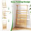 imageGiantex Plant Stand Indoor Outdoor  Bamboo 3Tier Hanging Tall Ladder Flower Pot Display Organizer Rack wHeight Adjustable Rod Folding Plant Shelf Holder for Living Room Corner Patio Garden Balcony