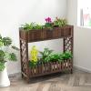 imageGiantex Planter Raised Bed 2Tier Wood Garden Bed Potted Plant Rack with Fence Elevated Standing Plant Container Box for Vegetable Flower Herb Succulent Indoor Outdoor Backyard Balcony 1Brown