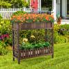 imageGiantex Planter Raised Bed 2Tier Wood Garden Bed Potted Plant Rack with Fence Elevated Standing Plant Container Box for Vegetable Flower Herb Succulent Indoor Outdoor Backyard Balcony 1Brown