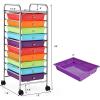 imageGiantex Plastic Boxes 10 Drawer Rolling Organizer Cart Utility Storage Tools Scrapbook Paper MultiUse Multicolor