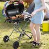imageGiantex Portable Propane Gas Grill with 15000 BTUs Burner Side Table 2 Wheels Grease Tray Metal Frame Folding StandUp Propane Gas Grill for Outdoor Cooking Camping Barbecue BlackBlack