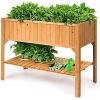 imageGiantex Raised Garden Planter Bed Box Stand Outdoor Wooden Elevated Garden Planter with Shelf and Drain Holes Deluxe Rectangle Raised Planter to Grow Plants 47quot L x 225quot W x 355quot H