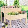 imageGiantex Set of 2 Raised Garden Bed Elevated Wood Planter Box Raised Bed Kit for Flowers Vegetables Fruits Herbs Outdoor Planting Container Patio Balcony Yard NaturalNatural