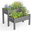 imageGiantex Set of 2 Raised Garden Bed Elevated Wood Planter Box Raised Bed Kit for Flowers Vegetables Fruits Herbs Outdoor Planting Container Patio Balcony Yard NaturalGray