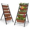 imageGiantex Set of 2 Vertical Planter Raised Bed Elevated Garden Beds with Water Drainage Hole Freestanding 5 Container Boxes for Herb Vegetables Flowers Growing Outdoor Indoor Patio BalconyBrown