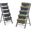 imageGiantex Set of 2 Vertical Raised Garden Bed Elevated Planter Raised Beds with Water Drainage Freestanding 5 Container Boxes for Vegetables and Flowers Growing Outdoor Indoor Patio BalconyGray