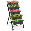 imageGiantex Set of 2 Vertical Raised Garden Bed Elevated Planter Raised Beds with Water Drainage Freestanding 5 Container Boxes for Vegetables and Flowers Growing Outdoor Indoor Patio BalconyDark Gray Wheels
