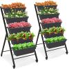 imageGiantex Set of 2 Vertical Raised Garden Bed Elevated Planter Raised Beds with Water Drainage Freestanding 5 Container Boxes for Vegetables and Flowers Growing Outdoor Indoor Patio BalconyDark Gray Wheels