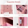 imageGiantex Standing Jewelry Armoire Cabinet with 4 Drawers Flip Top Mirror Top Storage Compartments 2 Side Doors with 8 Necklace Hooks Freestanding Jewelry Organizer Box Chest BlackPink