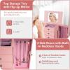 imageGiantex Standing Jewelry Armoire Cabinet with 4 Drawers Flip Top Mirror Top Storage Compartments 2 Side Doors with 8 Necklace Hooks Freestanding Jewelry Organizer Box Chest BlackPink