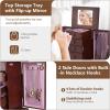 imageGiantex Standing Jewelry Armoire Cabinet with 4 Drawers Flip Top Mirror Top Storage Compartments 2 Side Doors with 8 Necklace Hooks Freestanding Jewelry Organizer Box Chest BlackWalnut
