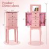 imageGiantex Standing Jewelry Armoire Cabinet with 4 Drawers Flip Top Mirror Top Storage Compartments 2 Side Doors with 8 Necklace Hooks Freestanding Jewelry Organizer Box Chest BlackPink