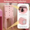 imageGiantex Standing Jewelry Armoire Cabinet with 4 Drawers Flip Top Mirror Top Storage Compartments 2 Side Doors with 8 Necklace Hooks Freestanding Jewelry Organizer Box Chest BlackPink