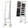 imageGiantex Standing Jewelry Armoire with 18 LED Lights Around the Door Large Storage Mirrored Jewelry Cabinet with Full Length Mirror 16 Lipstick Holders 1 Inside Makeup Mirror WhiteWhite