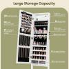 imageGiantex Standing Jewelry Armoire with 18 LED Lights Around the Door Large Storage Mirrored Jewelry Cabinet with Full Length Mirror 16 Lipstick Holders 1 Inside Makeup Mirror WhiteWhite
