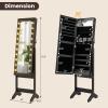 imageGiantex Standing Jewelry Armoire with 18 LED Lights Around the Door Large Storage Mirrored Jewelry Cabinet with Full Length Mirror 16 Lipstick Holders 1 Inside Makeup Mirror WhiteBlack