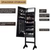 imageGiantex Standing Jewelry Armoire with 18 LED Lights Around the Door Large Storage Mirrored Jewelry Cabinet with Full Length Mirror 16 Lipstick Holders 1 Inside Makeup Mirror WhiteBlack