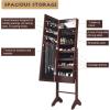 imageGiantex Standing Jewelry Armoire with 18 LED Lights Around the Door Large Storage Mirrored Jewelry Cabinet with Full Length Mirror 16 Lipstick Holders 1 Inside Makeup Mirror WhiteBrown