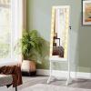 imageGiantex Standing Jewelry Armoire with 18 LED Lights Around the Door Large Storage Mirrored Jewelry Cabinet with Full Length Mirror 16 Lipstick Holders 1 Inside Makeup Mirror WhiteWhite