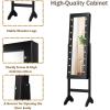 imageGiantex Standing Jewelry Armoire with 18 LED Lights Around the Door Large Storage Mirrored Jewelry Cabinet with Full Length Mirror 16 Lipstick Holders 1 Inside Makeup Mirror WhiteBlack